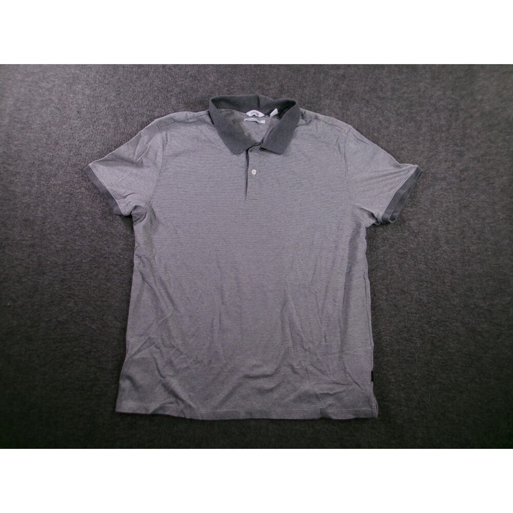 Calvin Klein The Liquid Touch Polo Shirt Men XL Gray Striped Office Preppy